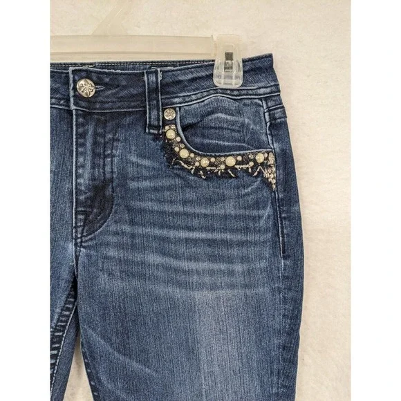 Miss Me Wild Flower Mid Rise Embellished Front Inseam (33") Jeans Size 29 - Picture 3 of 16